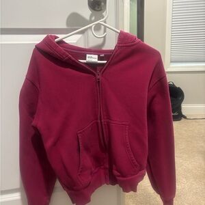 Aritzia Fuchsia Zip-Up Hoodie Sweatshirt